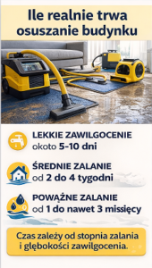 Ile trwa osuszanie budynku po zalaniu i od czego to zależy?